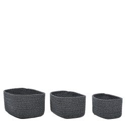 Καλάθι Ορθογώνιο Γκρι/Μαύρο Polycotton Σετ 3Τμχ