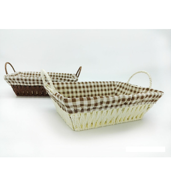 Καλάθι Καρό Κρεμ/Καφέ Ψάθινο 26x19x8cm Σε 2 Χρώματα