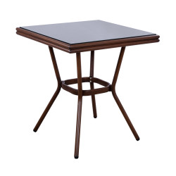 ΤΡΑΠΕΖΙ ΑΛΟΥΜΙΝΙΟΥ HARLOW 70X70X76Υ ΜΕ ΟΨΗ BAMBOO HM5568.03 ΚΑΦΕ ΜΕ ΓΥΑΛΙ