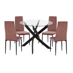 ΣΕΤ ΤΡΑΠΕΖΑΡΙΑΣ 5ΤΜΧ LADY HM21199.02 ΓΥΑΛΙ--ΜΕΤΑΛΛΟ ΣΕ ΜΑΥΡΟ & ΒΕΛΟΥΔΟ ΣΑΠΙΟ ΜΗΛΟ